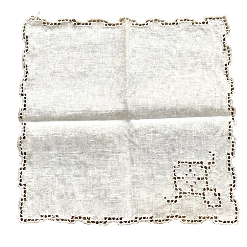 Vintage White Cotton Muslin Fabric Cocktail Napkins Cutwork Hand Finished (4)
